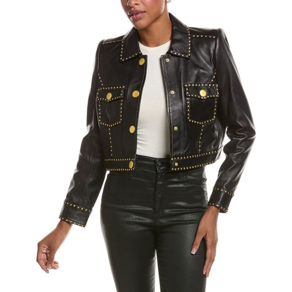 L’Agence Womens  Winsome Crop Studded Leather Jacket